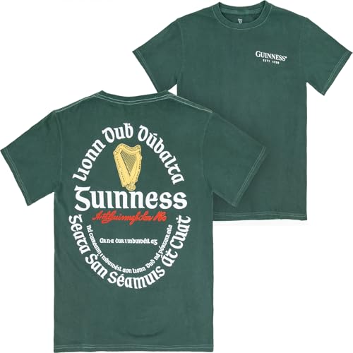 Guinness Irish Label Front Back Print Mineral Wash Premium T-Shirt (US Alpha Large Regular Regular)