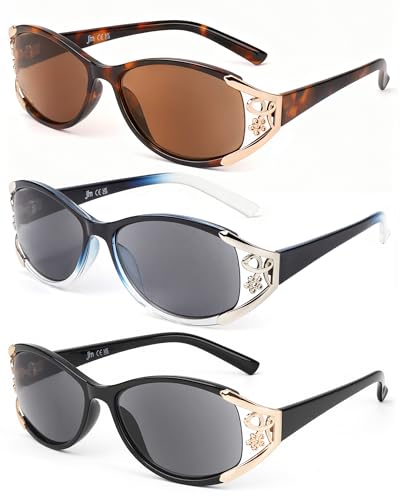 JM Völlig Vergrößerte Sonnenbrille mit Sehstärke Damen Retro Oval Lesebrille 3 Pack +2.0