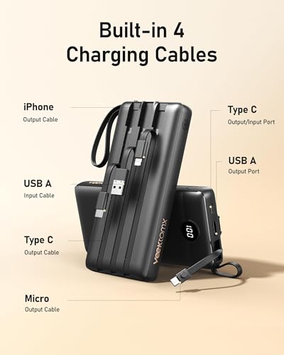 VEEKTOMX Powerbank 20000mAh Power Bank mit integrierten Kabeln USB C Externe Handyakkus mit 5 Ausgängen & 2 Eingängen Reise Gadgets Akkupack Kompatibel mit iPhone, Samsung, Huawei, Xiaomi, iPad – Bild 3