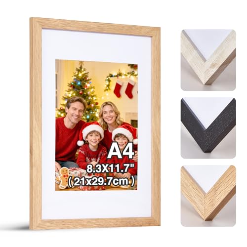 HOUSE DAY 1er Set Bilderrahmen A4 - Holz Bilderrahmen 21x30cm holzrahmen,Plexiglas Posterrahmen，Collage Poster Rahmen, Moderner Poster Dokumentenrahmen, MDF Fotorahmen(Natur)