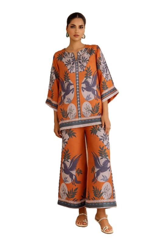 Women’s Floral Printed Co-Ord Set | Kurti Style Loose Fit Top & Wide Leg Pants | Two Piece Outfit for Casual, Travel & Daily Wear-image-46