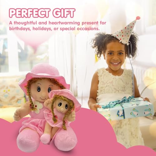Image of Kidology Soft Mother Daughter Doll for Kids, Soft Toy Birthday Gift for Baby Girl, Plush Toy for Special Occasions, Polyfill, Washable, Fine Stitching Plushies, (Pink)