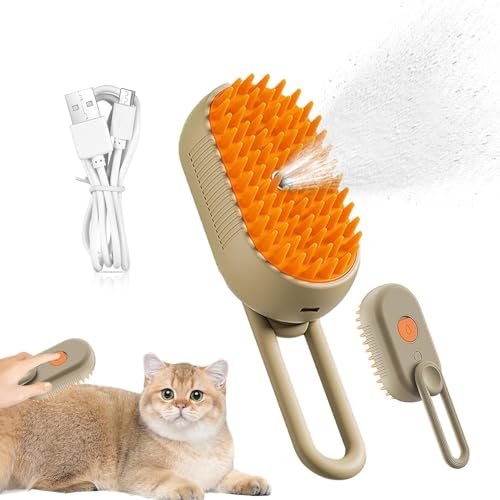 Escova Fumegante para Animais de Estimação 3 em 1, Escova Vaporizada com Alça Dobrável, Escova a Vap