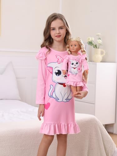 Bow Dream Toddler Girls Casual Dress Pink Cat Cute and Matching American Girl Doll Clothes for Girls4