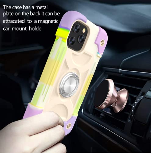 Image of MARKILL Compatible with iPhone with Built-in 360Rotating Ring Stand, Military Grade Drop Protection Full Body Rugged Heavy Duty Case Durable Cover (Rainbow White, iPhone 12 /12Pro 6.1 inch)