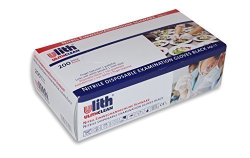 ULITH 200 Stück Schwarze Nitril Einweghandschuhe ungepudert Verschiedene Größen (S,...