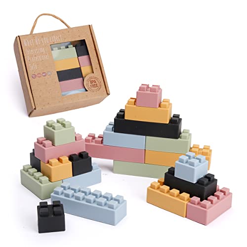 Children's Building Blocks Safe and Chewable Soft Silicone Building Blocks Montessori Sensory Toy set for 1.2.3 Year Old Baby 5 Colors Baby Bath Toys (20 pieces)