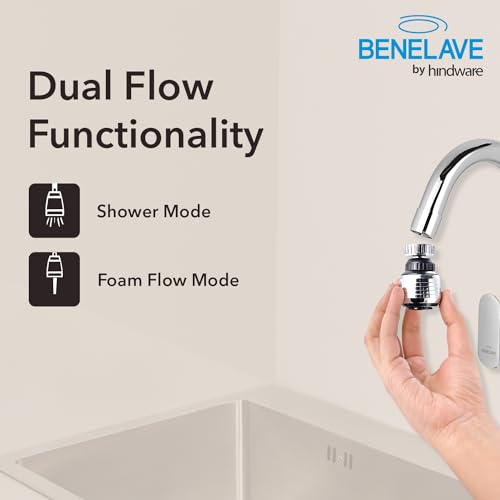 Image of Benelave by Hindware F680024Cp Abs Faucet Connector with Dual Flow | 360-Degree Rotation | Dual Flow- Shower & Aerator Mode | Sink Spray Water Saving | Made of Abs,Standard