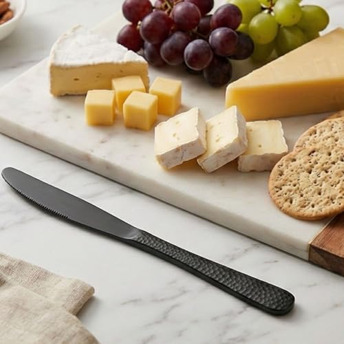 Image of 9 inch Hammered Charcoal Black Dinner Knives | 5-Piece Premium Stainless Steel Flatware Set of Steak Knives | Elegant Dishwasher-Safe Cutlery for Home, Restaurants, and Gifting