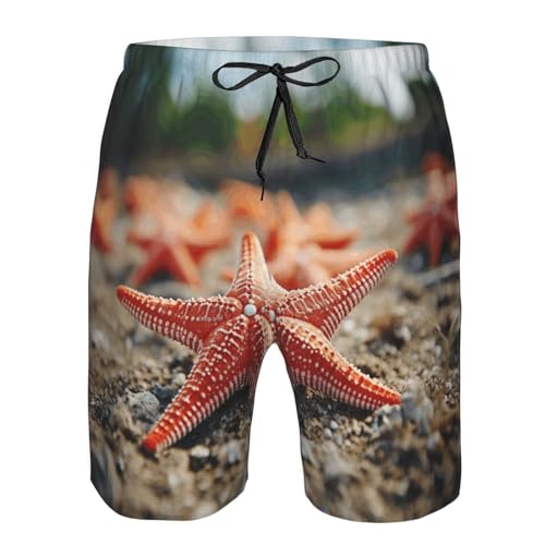 Starfish and Coral on Beach Print Mens Casual Shorts Drawstring Summer Beach Stretch Shorts Novelty Swimtrunks4