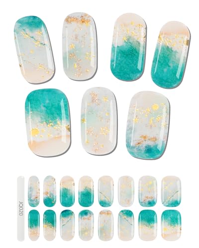 Hueilm ジェルネイルシール 硬化タイプ 手 長持ち 防水ジェルネイル 無臭 貼るだけマニキュア 簡単オフ 初心者向け ツール付き (22, JQ020)