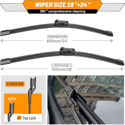 Image of AUTOBOO Windshield Wiper Blade Replacement for Honda Civic Coupe 2006-2011 | Fits Civic Coupe 2006-2011,Chevy Cruze 2017-2021, 28 inch+24 inch front, 2-pack, OEM quality, easy install