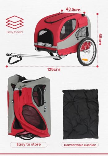 SEPNINE® Fahrradanhänger für Hunde, Hundeanhänger für Fahrrad - faltbar, mit Sicherheitsreflektoren, Aufbewahrungstasche, eingebauten Polstern und Sicherheitsseilen, maximale Tragfähigkeit 30 kg