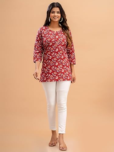 Image of feranoid Women Cotton Printed Straight Short Kurti
