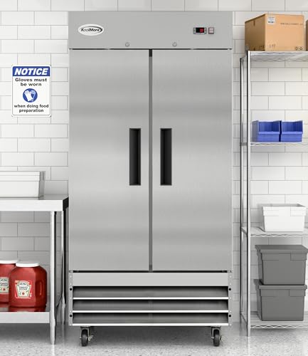 Image of KoolMore RIR-2D-SS35C Commercial Stainless-Steel Reach-in Refrigerator with Two Door Access for Restaurants, Cafes, and Cold Food Storage, Large 35 Cu. Ft. Capacity, Heavy Duty Kitchen Use, 2, Silver