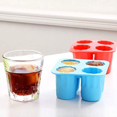 4-Cup Ice Cube Shot Shape Silicone Shooters Glass Freeze Molds Maker Tray Party Bar Tools Ice Shot Glass Mold Pack of 2 (Multicolor)