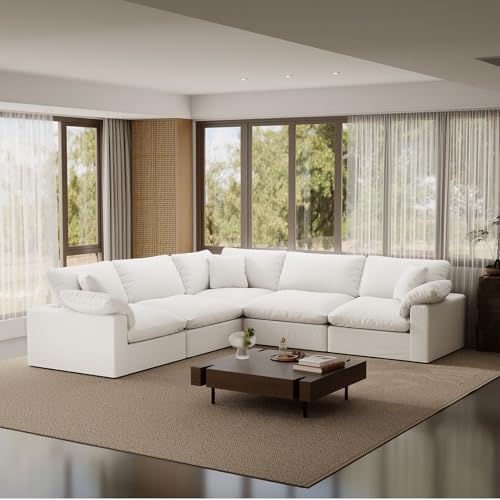 Image of Cloud Modular Sectional Sofa,211.6 inch Down Filled Sofa 5 Seat with Chaise,Minimalist Sofa Cover Washable and Replaceable Couches for Living Room,Sectional Sofa Deep Seat White
