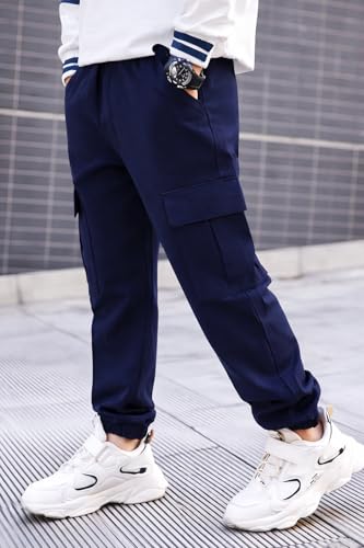 Image of ADBUCKS Boys' Cotton Cargo Joggers - Soft, Casual Pants with Pockets II Boy's Relaxed Cargo Joggers Pants for Boy
