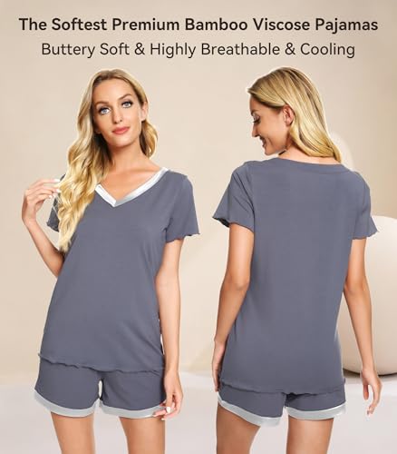 Image of WiWi Viscose from Bamboo Pajamas Set for Women Super Soft Short Sleeve Cooling Summer Plus Size Pjs Sets Sleepwear S-4X