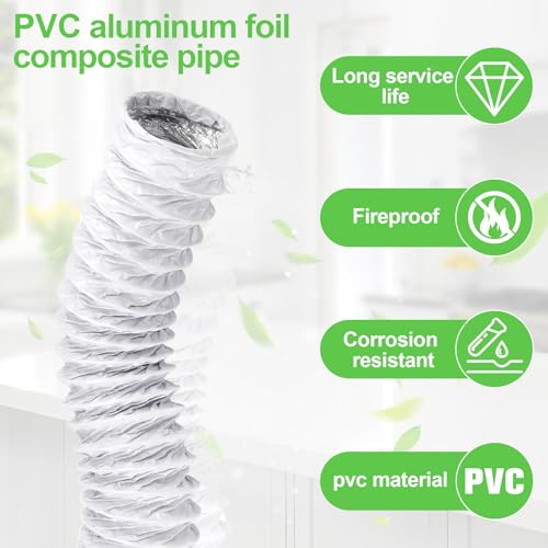 ZIGefofo Abluftschlauch Weiß 125mm Länge 3m Aluminium Aluflexschlauch Flexibel PVC Alurohr Schlauch mit 2 Schlauchschelle Edelstahl für Klimaanlagen Wäschetrockner Abzugshaube Mobile Klimaanlage