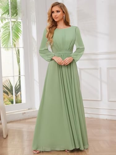 TORYEMY Chiffon Bridesmaid Dresses with Sleeves Long Formal Evening Dresses for Wedding4
