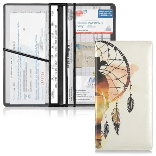 Leather Car Registration and Insurance Card Holder Men Women Prefect Car Essentials Wallet for Driver License, Cards & Essential Documents Western Cowboy Dream Catchers Tribal Boho Snakes2
