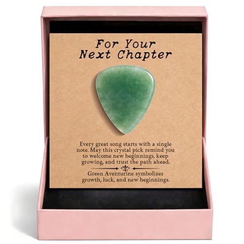 Natural Crystal Guitar Pick Gift for Guitar Players, Handmade Gemstone Plectrum for Acoustic Guitar, Inspirational Music Gift for Practice, Performance, Graduation, New Beginnings (Green Aventurine)