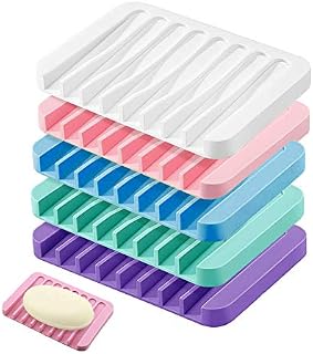 GOODGDN 5pcs Soap Dish Self Draining,Soap Case Holder,Silicone Soap Dish Silicone Rubber Drainer Dishes Soap Saver for Shower, Bathroom, Kitchen, Counter Top