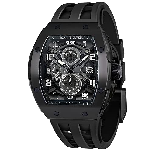 Image of Tsar Bomba Mens Watches Quartz Wristwatch for Men Waterproof 50M Analog Luxury Tonneau Chronograph Calendar Date Men's Dress Business Work Watch Gift for Men