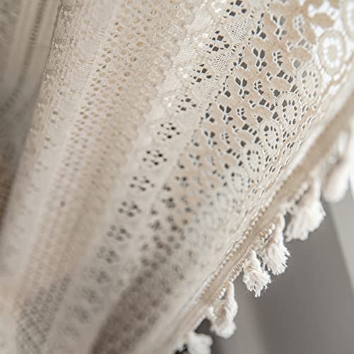 2 Panels Boho Style Cotton Curtains Semi Blackout Window Bohemian Decoration Drapes Crochet Lace Curtain For Living Room Bedroom Beige Lace Crochet 59X63 #TOP4