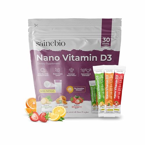 Image of Sainebio Nano Vitamin D3 | 30 Sachets, 600 IU High Absorption | Supports Immunity, Bone Strength, Mood & Vitality | Travel-Friendly Daily Supplement (30 Sachet, Mix Flavor)