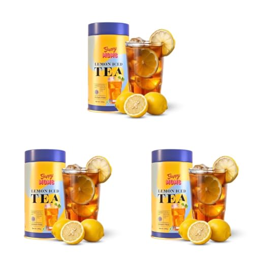 Image of Guppy Moms Lemon Iced Tea Powder - Sugar-Free Fruit Drink | Refreshing Energy Drink Alternative | Premium Mixer for Mocktails & Summer Beverages | 200g Pack (Up to 20 Servings) (Pack of 3)