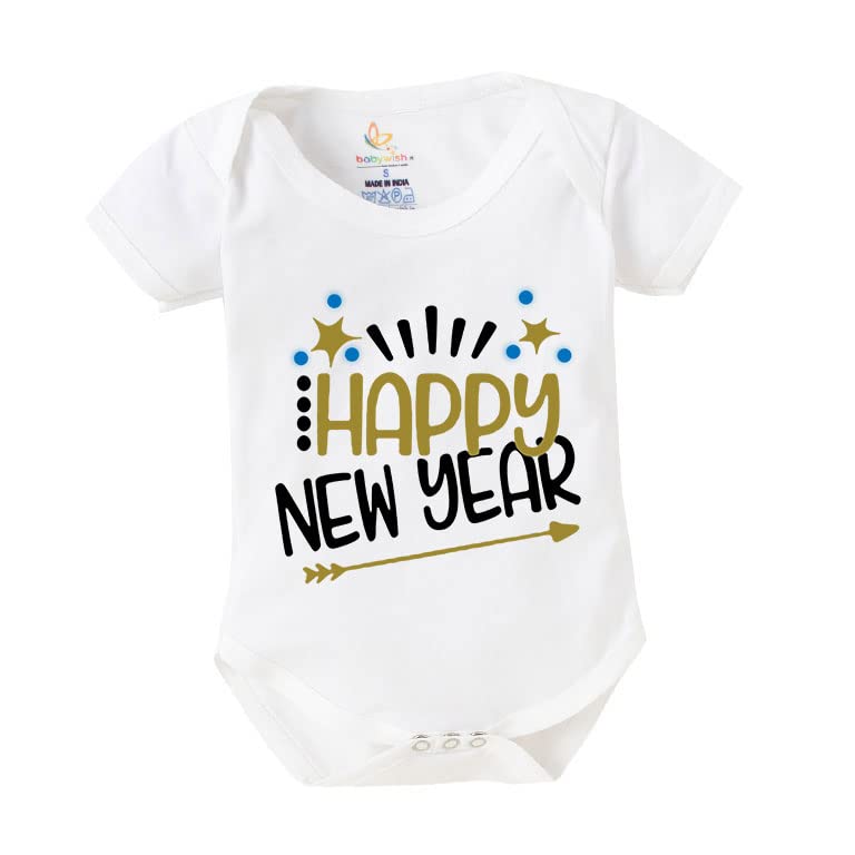 Image of baby wish My First New Year Romper Clothes Baby New Year Bodysuits Newborn Outfit My 1st New Year Printed Romper with Envelop Neck Half Sleeve Unisex Romper Infant Dress Happy New Year Aero Printed
