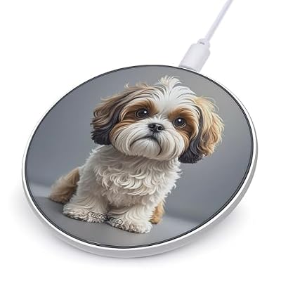 Shih Tzu Dog Wireless Charger 10W Portable Fast Wireless Charging Pad Compatible with Phone Slim Charging Station Lightweight Charger Mat Charging Block for Travel Home Office