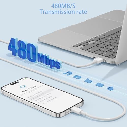 Image of HANYCONY Super-Fast /Rapid Charging /USB Cable for iPhone 14,14 pro max,13,Plus,SE 2nd /12 /11 /Xs /XR,Car Charging Cable (White, 3.3 ft)