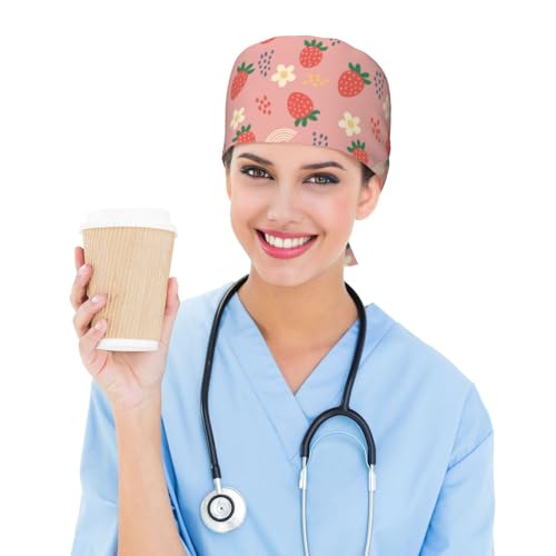 Image of Working Cap Scrub Cap with Sweatband Adjustable Unisex Women Tie Back Hat Nurse Surgical Caps