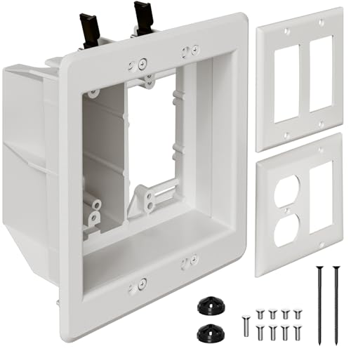 TVBU505-1 Recessed Outlet Box Recessed Electrical Box for Wall Mount TV Outlet Mounting Box for New Construction&Retrofit Projects Wall Outlet Box with Duplex & Decorator Style Covers 2-Gang
