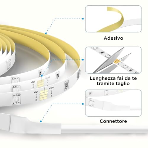 Striscia LED 5 Metri, Smart WiFi Striscia LED RGB, Compatibile con Alexa e Google Assistant, Controllo dell'APP, Modalità Musica, Multicolore Luci LED Camera da letto, Bar, Festa, 24V - Illuminazione - Immagine 7