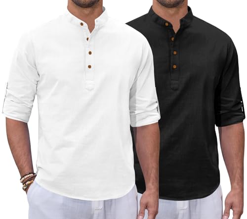 Image of Zombom Combo of Men's Casual Solid Cotton Polyester Blend Full Sleeve Straight Kurta Shirt (Pack of 2)