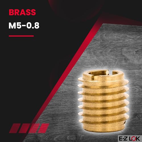 Image of E-Z LOK Knife Threaded Insert for Hard-Wood, Brass Thread Inserts, M5-0.8 Internal Threads, 0.500 inch Length Pack of 10