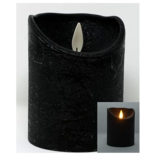 CBK-MS LED echtwachs Stumpenkerze 10 cm SCHWARZ mit Timer + Einschaltautomatic beweglicher Flamme