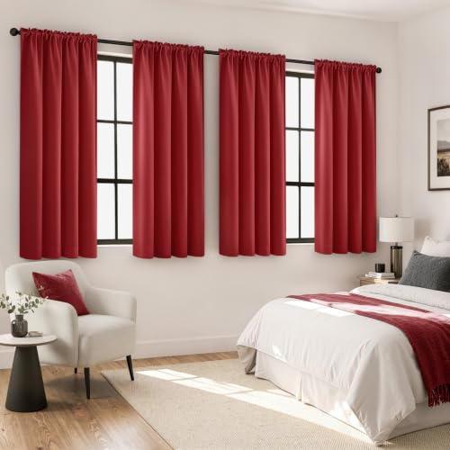 Image of MIULEE Christmas Red Blackout Curtains 63 Inch Length for Bedroom 4 Panels