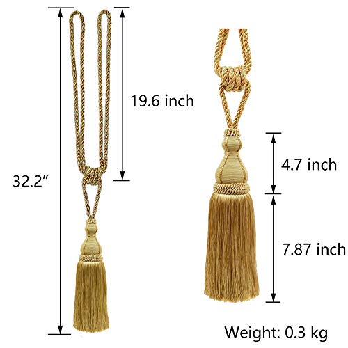 image for BEL AVENIR 2 Pack Tassel Curtain Tiebacks Holdback Large Handmade Drap