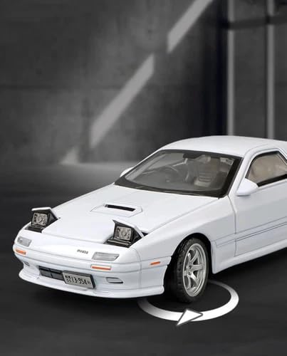 Image of 1:32 Mazda RX-7 Diecast Metal Car Model, Pull Back Toy Car with Openable Doors, Sound & Light Effects, Alloy Vehicle for Kids Boys Girls & Collectors (White)