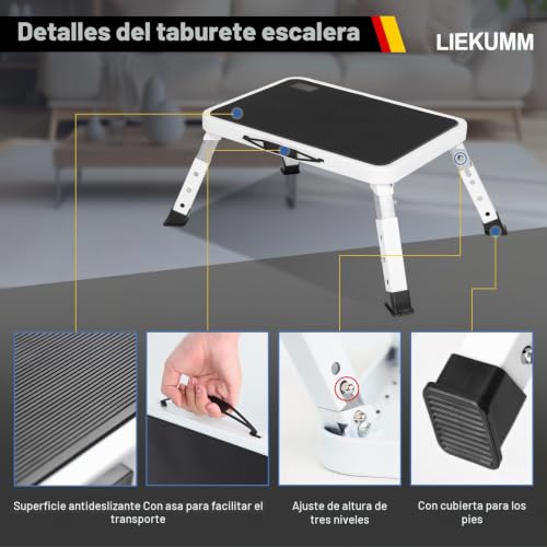 Taburete plegable seguro y ajustable para resolver tareas en altura en el hogar 4