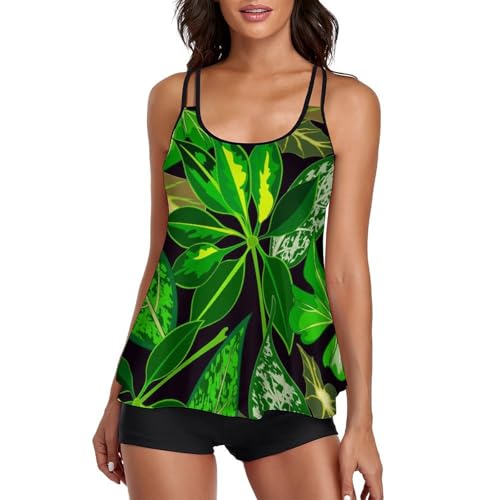 Short de garçon maillot de bain tankini plantes vertes masquant les imperfections avec élégance