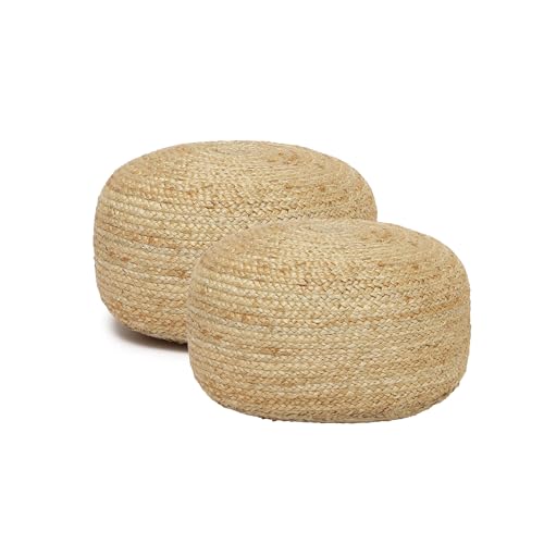 REDEARTH Jute Circular Low Pouf Ottoman - Braided Pouffe Accent Sitting Round Footrest for Living Room, Bedroom, Nursery, kidsroom, Patio, Gym; 100% Jute Set of 2 (18