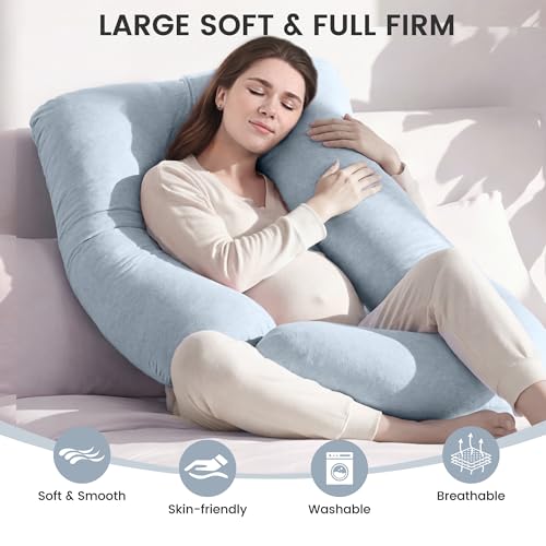 Image of Jcickt Pregnancy Pillow for Sleeping,59 inch Maternity Pillow with Removable Washable Cover,J-Shaped Cooling Full Body Pregnant Pillow -Support for Backs,Legs, Belly, HIPS, Improve Sleep-Sky Blue