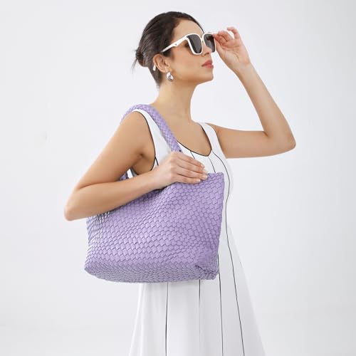 Image of Woven Tote Bag Womens Purse Vegan Leather Shoulder Handbags Fashion Summer Beach Tote Bags Large Travel Totes