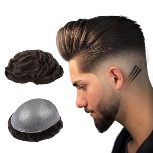 LLWear Men's Toupee - Human Hair, 0.03mm Ultra Thin Skin, V-loop System, 100% Light-Medium Density, 8x10 Inch, Brown